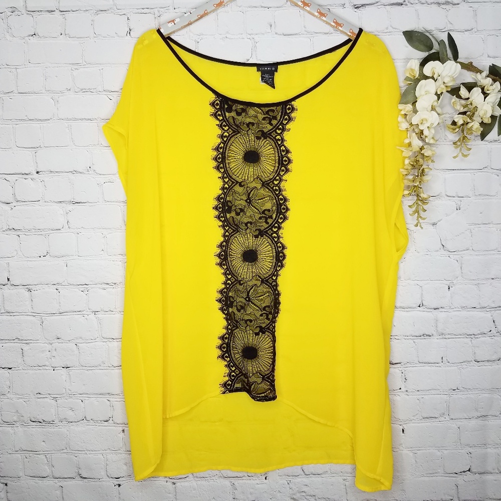Torrid Yellow and Black Lace Blouse • 2